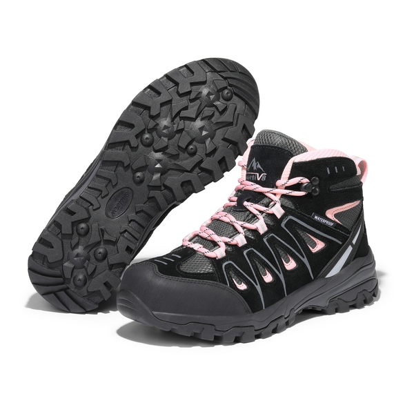 Women's Suede Waterproof Hiking Boots 【Wide Fit】 - BLACK/PINK - 4